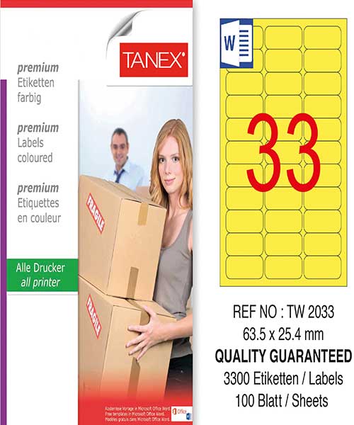 Taneks Tw-2033 63,5X25,4 Mm Sarı Laser Etiket