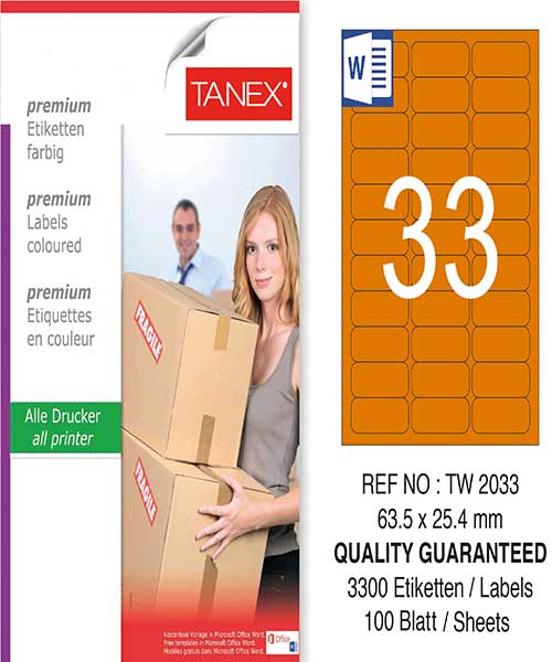 Taneks Tw-2033 63,5X25,4 Mm Turuncu Laser Etiket