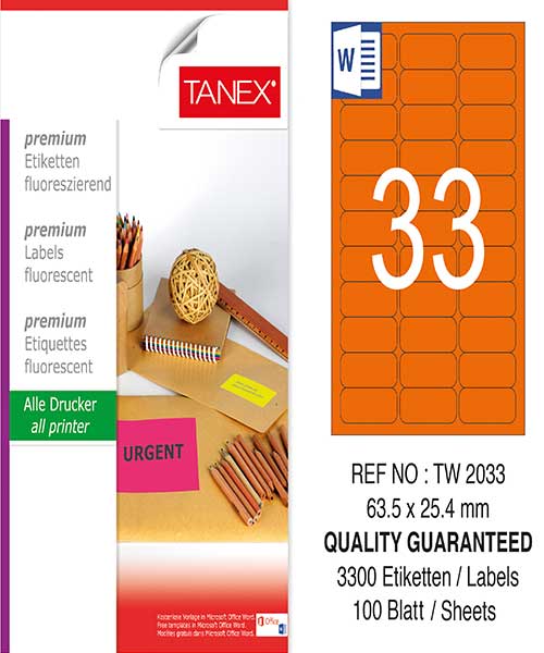 Taneks Tw-2033 63,5X25,4 Mm Flo Turuncu Laser Etiket