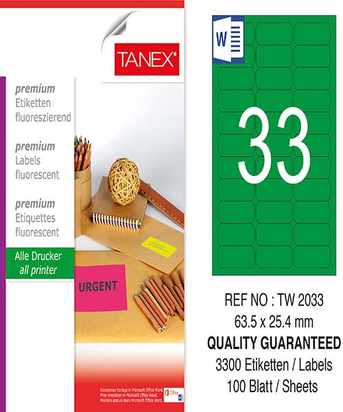 Taneks Tw-2033 63,5X25,4 Mm Flo Yeşil Laser Etiket