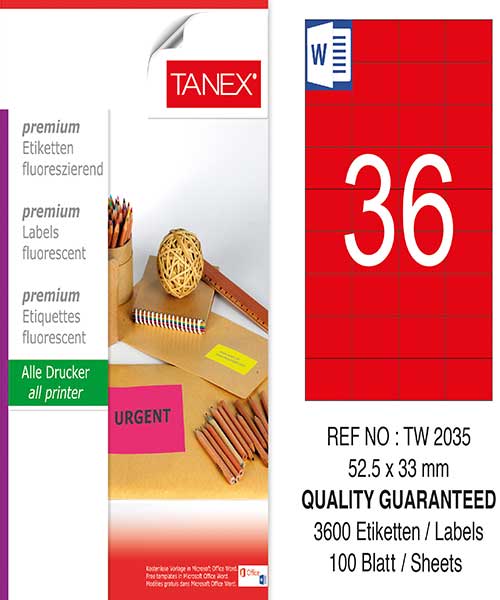 Taneks Tw-2035 52,5X33 Mm Flo Kırmızı Laser Etiket
