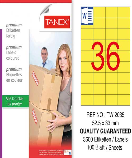 Taneks Tw-2035 52,5X33 Mm Sarı Laser Etiket