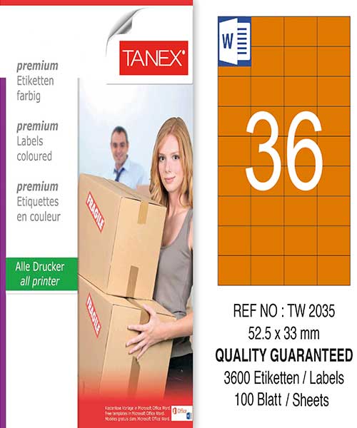 Taneks Tw-2035 52,5X33 Mm Turuncu Laser Etiket