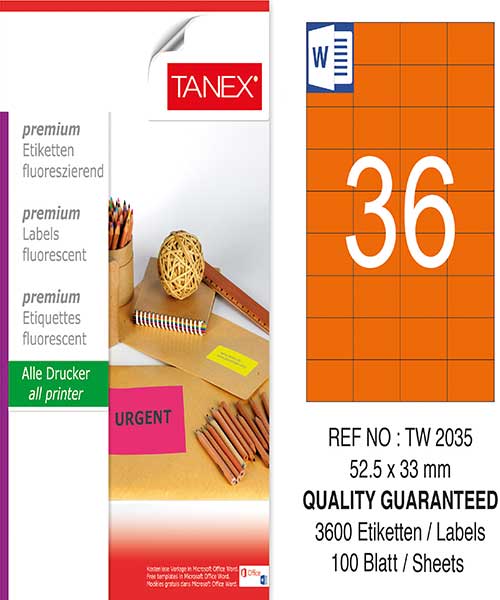 Taneks Tw-2035 52,5X33 Mm Flo Turuncu Laser Etiket