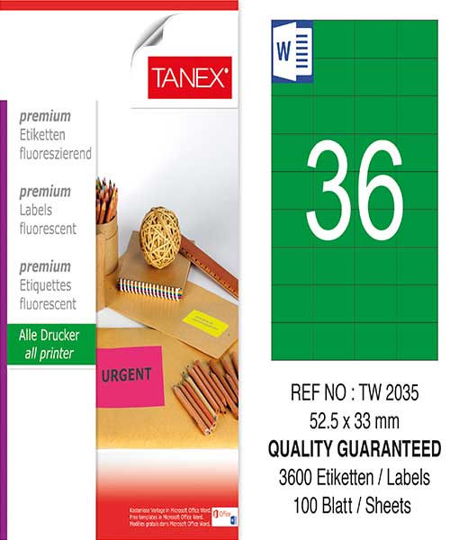 Taneks Tw-2035 52,5X33 Mm Flo Yeşil Laser Etiket