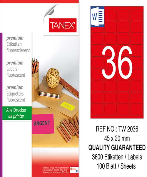 Taneks Tw-2036 45X30 Mm Flo Kırmızı Laser Etiket