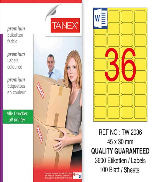 Taneks Tw-2036 45X30 Mm Sarı Laser Etiket