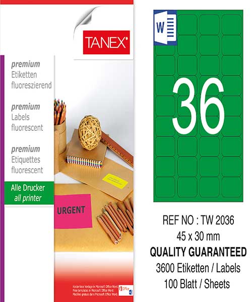 Taneks Tw-2036 45X30 Mm Flo Yeşil Laser Etiket