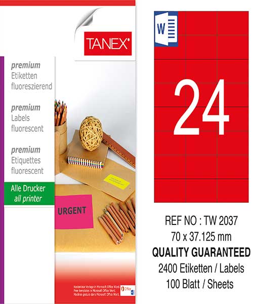 Taneks Tw-2037 70X37,125 Mm Flo Kırmızı Laser Etiket