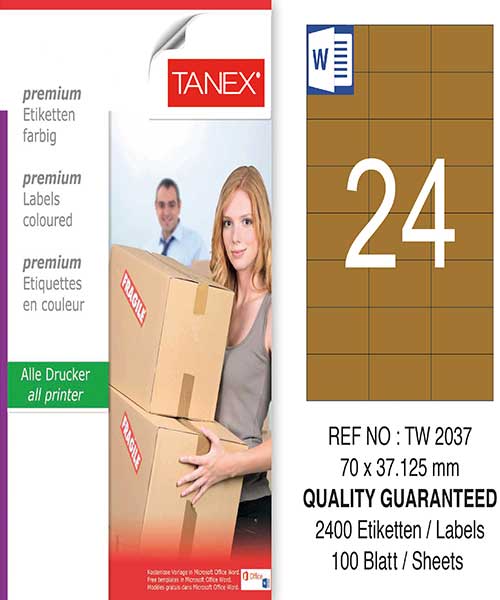 Taneks Tw-2037 70X37,125 Mm Kraft Laser Etiket