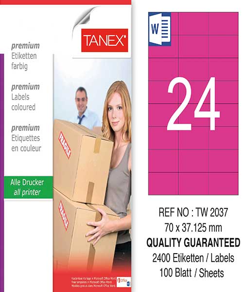 Taneks Tw-2037 70X37,125 Mm Pembe Laser Etiket