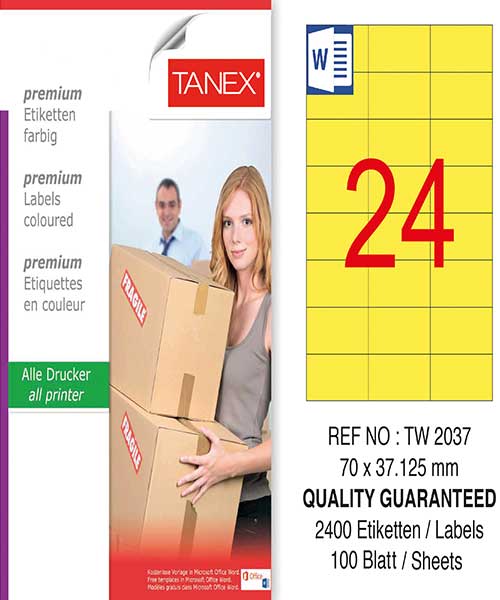 Taneks Tw-2037 70X37,125 Mm Sarı Laser Etiket
