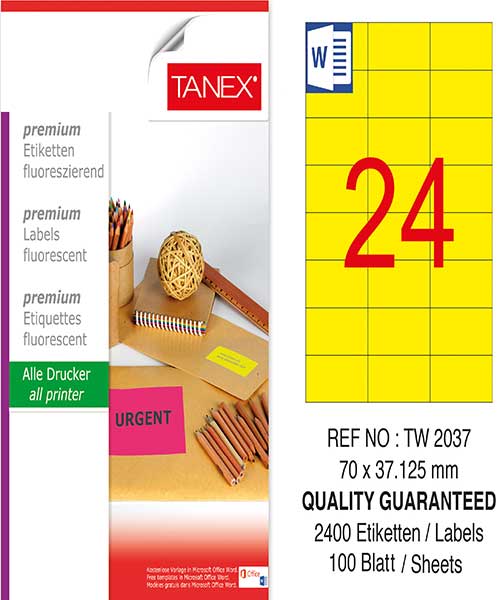 Taneks Tw-2037 70X37,125 Mm Flo Sarı Laser Etiket