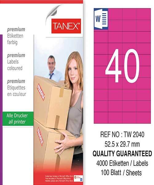 Taneks Tw-2040 52,5X29,7 Mm Pembe Laser Etiket