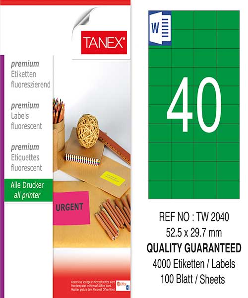 Taneks Tw-2040 52,5X29,7 Mm Flo Yeşil Laser Etiket