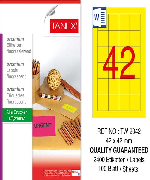 Taneks Tw-2042 42X42 Mm Flo Sarı Laser Etiket