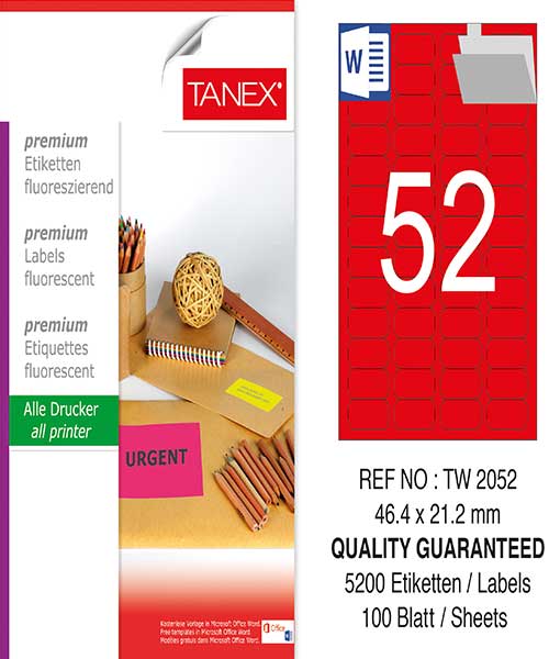 Taneks Tw-2052 46,4X21,2 Mm Flo Kırmızı Laser Etiket