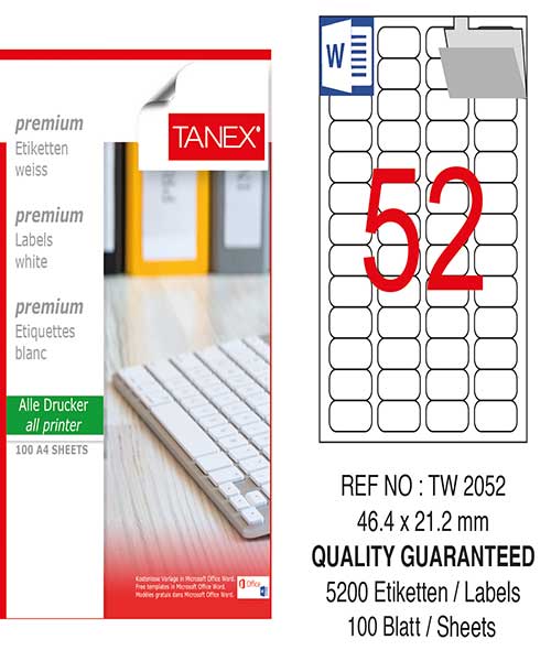 Taneks Tw-2052 46,4X21,2 Mm Kuşe Laser Etiket