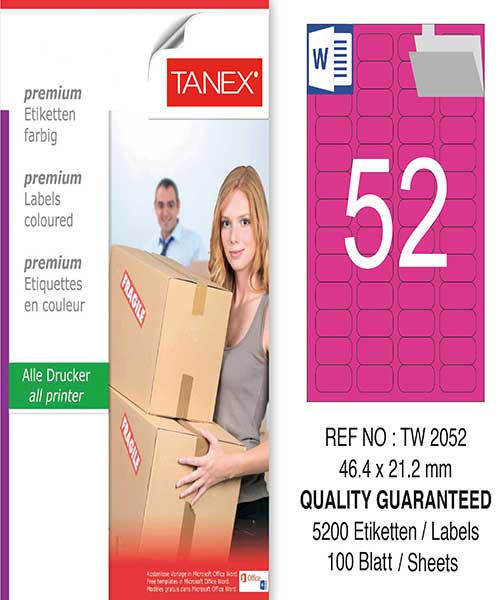 Taneks Tw-2052 46,4X21,2 Mm Pembe Laser Etiket