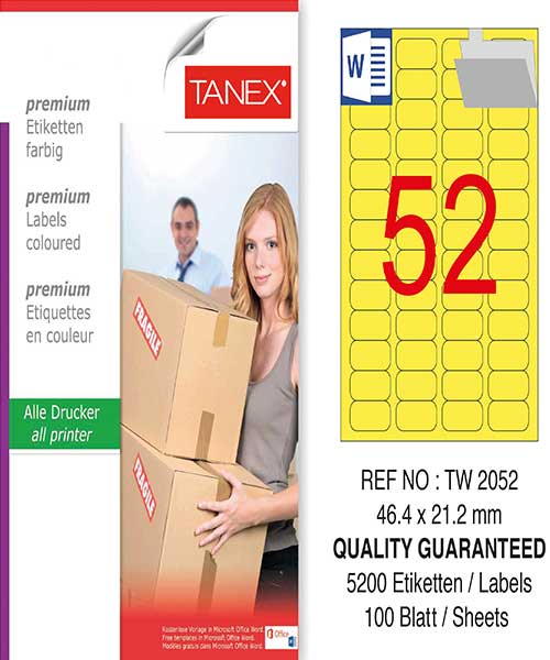 Taneks Tw-2052 46,4X21,2 Mm Sarı Laser Etiket