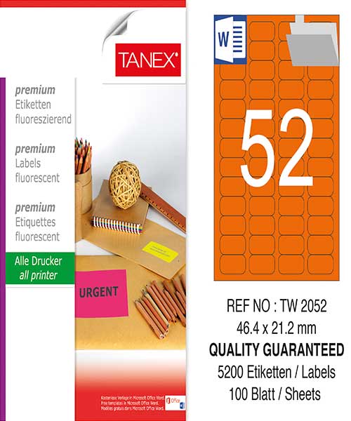 Taneks Tw-2052 46,4X21,2 Mm Flo Turuncu Laser Etiket