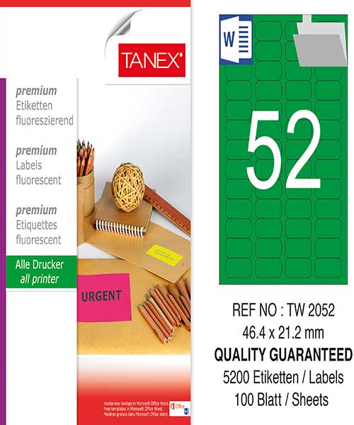 Taneks Tw-2052 46,4X21,2 Mm Flo Yeşil Laser Etiket