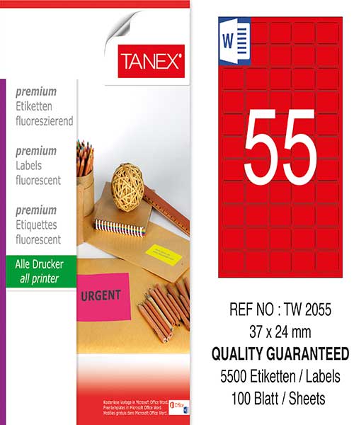 Taneks Tw-2055 37X24 Mm Flo Kırmızı Laser Etiket