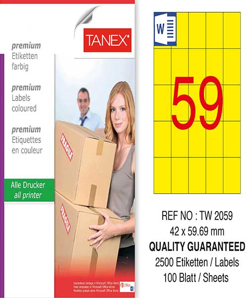 Taneks Tw-2059 42X59,69 Mm Sarı Laser Etiket