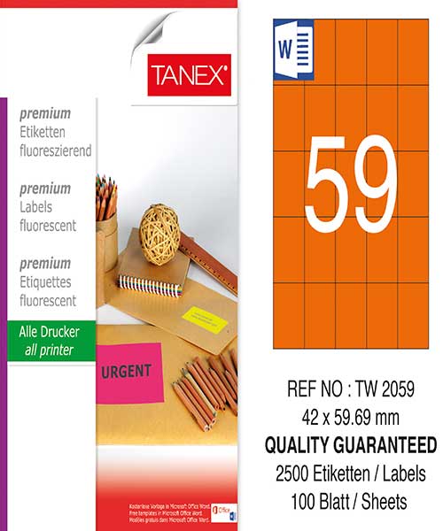 Taneks Tw-2059 42X59,69 Mm Flo Turuncu Laser Etiket