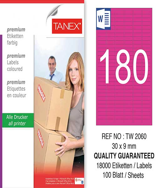 Taneks Tw-2060 30X9 Mm Pembe Laser Etiket