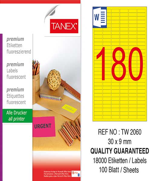 Taneks Tw-2060 30X9 Mm Flo Sarı Laser Etiket