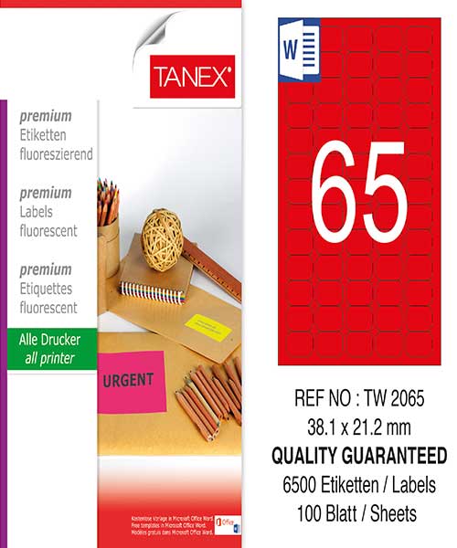 Taneks Tw-2065 38,1X21,2 Mm Flo Kırmızı Laser Etiket