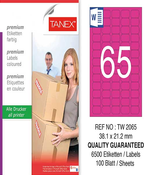Taneks Tw-2065 38,1X21,2 Mm Pembe Laser Etiket