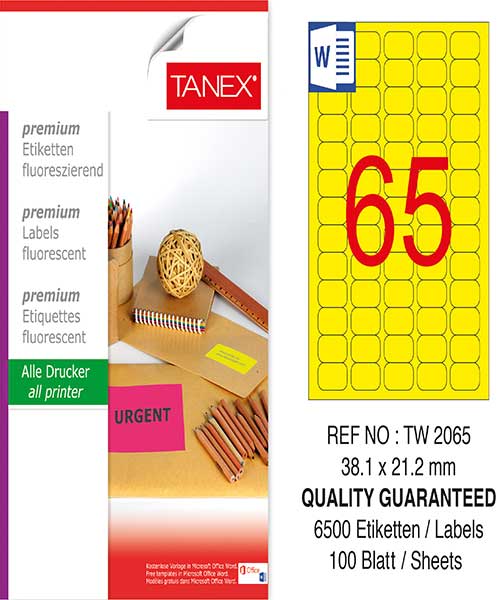 Taneks Tw-2065 38,1X21,2 Mm Flo Sarı Laser Etiket