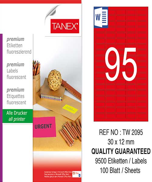 Taneks Tw-2095 30X12 Mm Flo Kırmızı Laser Etiket