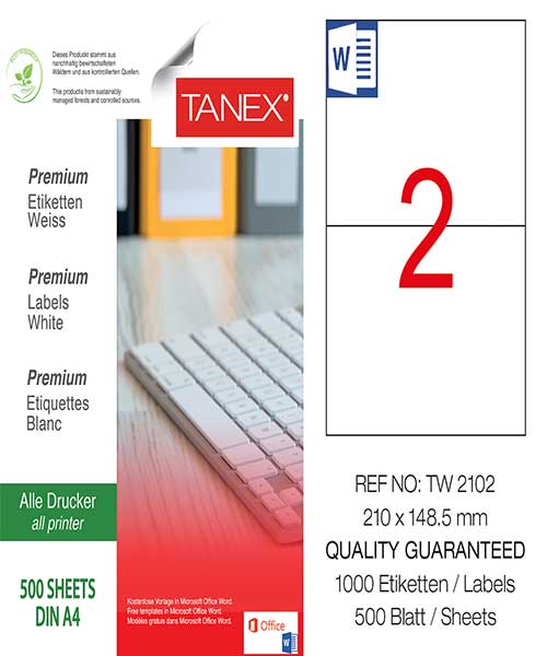 Taneks Tw-2102 210X148,5 Mm Laser Etiket 500'lü