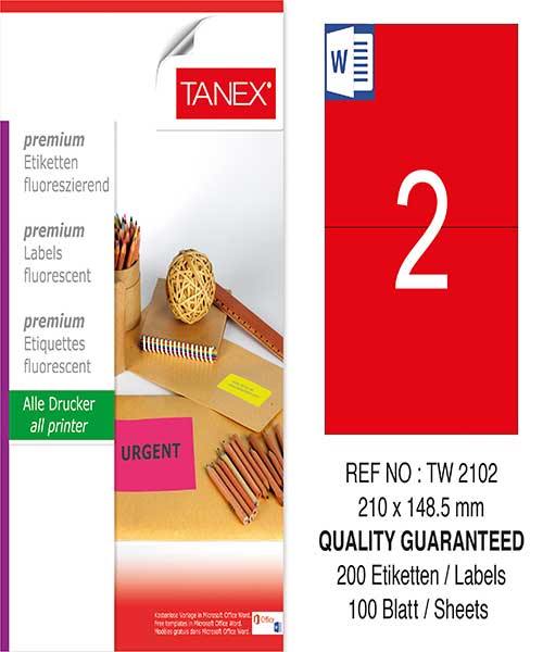 Taneks Tw-2102 210X148,5 Mm Flo Kırmızı Laser Etiket