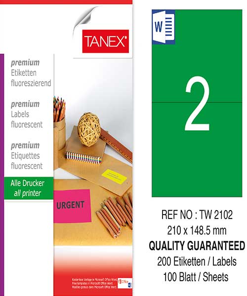 Taneks Tw-2102 210X148,5 Mm Flo Yeşil Laser Etiket