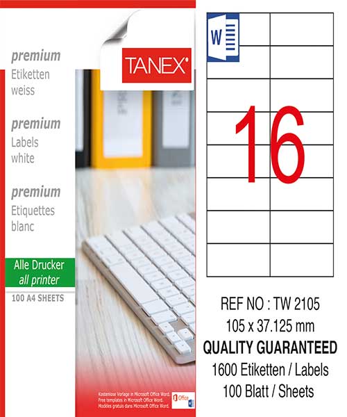 Taneks Tw-2105 105X37,125 Mm Laser Etiket