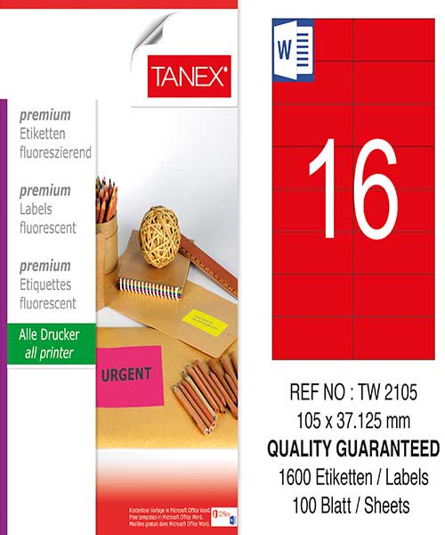 Taneks Tw-2105 105X37,125 Mm Flo Kırmızı Laser Etiket