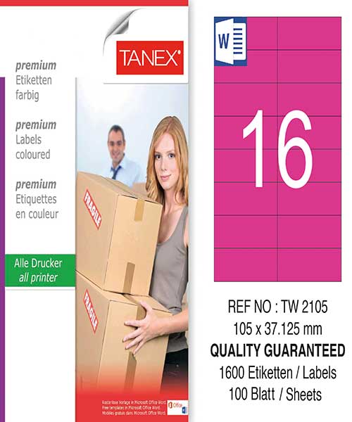 Taneks Tw-2105 105X37,125 Mm Pembe Laser Etiket