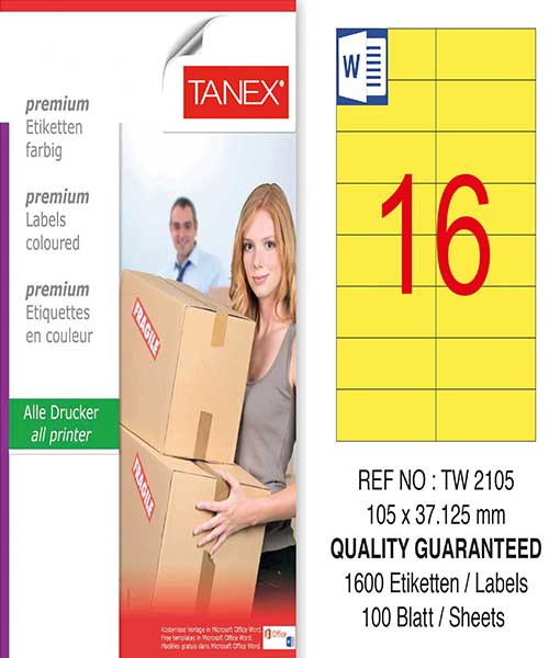 Taneks Tw-2105 105X37,125 Mm Sarı Laser Etiket