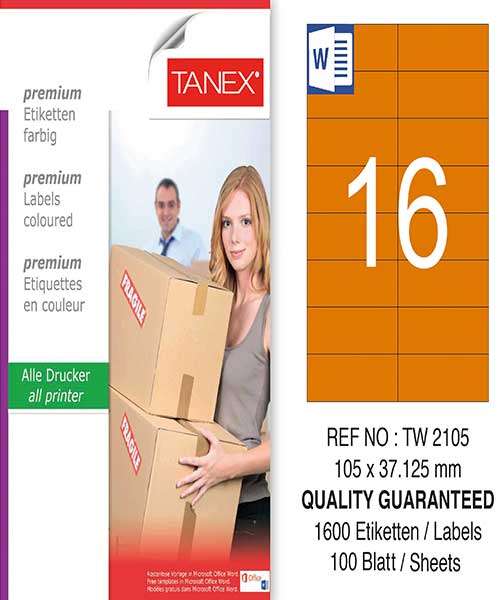 Taneks Tw-2105 105X37,125 Mm Turuncu Laser Etiket