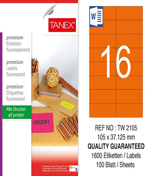 Taneks Tw-2105 105X37,125 Mm Flo Turuncu Laser Etiket
