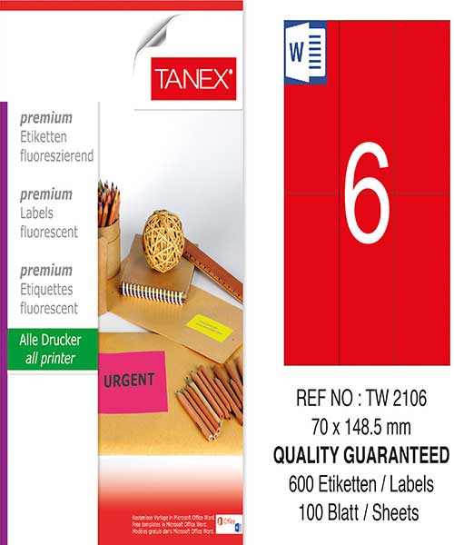 Taneks Tw-2106 70X148,5 Mm Flo Kırmızı Laser Etiket