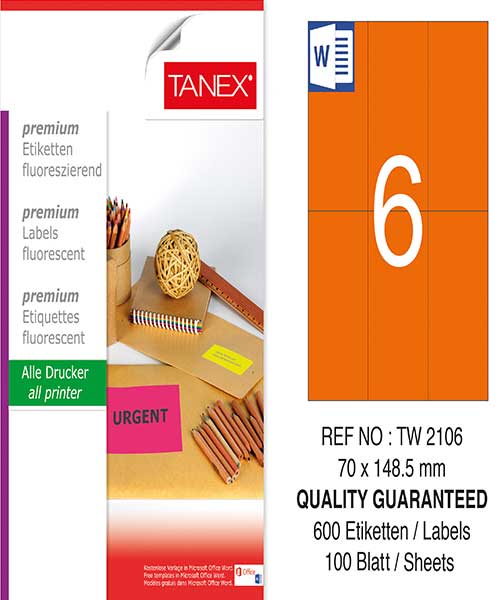 Taneks Tw-2106 70X148,5 Mm Flo Turuncu Laser Etiket