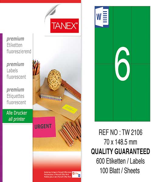 Taneks Tw-2106 70X148,5 Mm Flo Yeşil Laser Etiket