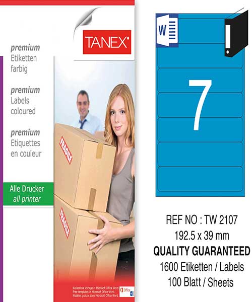 Taneks Tw-2107 192,5X39 Mm Mavi Laser Etiket
