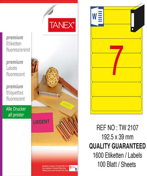 Taneks Tw-2107 192,5X39 Mm Flo Sarı Laser Etiket