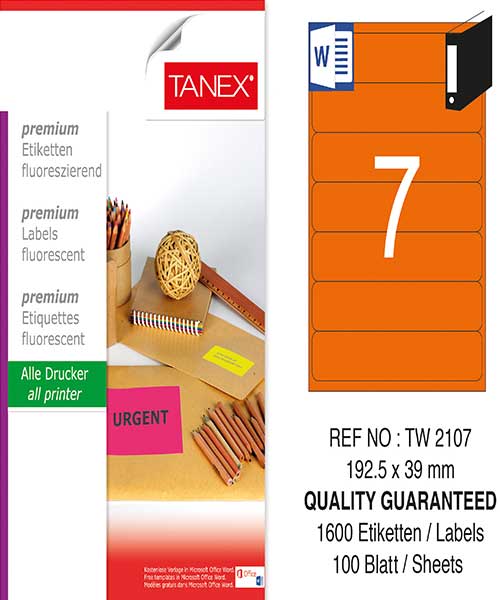 Taneks Tw-2107 192,5X39 Mm Flo Turuncu Laser Etiket